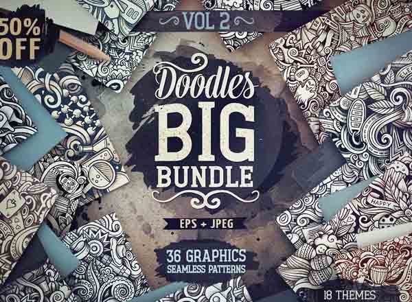 36款图形手绘涂鸦无缝背景图片模式[eps,jpg]