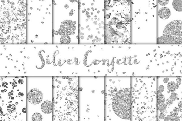 银色纸屑图案纹理背景图片 Silver Confetti Overlays/Backgrounds