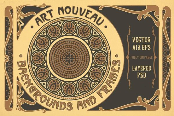 新艺术背景图片与框架设计素材 Art Nouveau Backgrounds and Frames