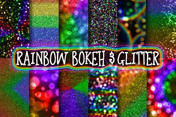 彩虹散景和闪耀背景图片素材 Rainbow Bokeh & Glitter Backgrounds