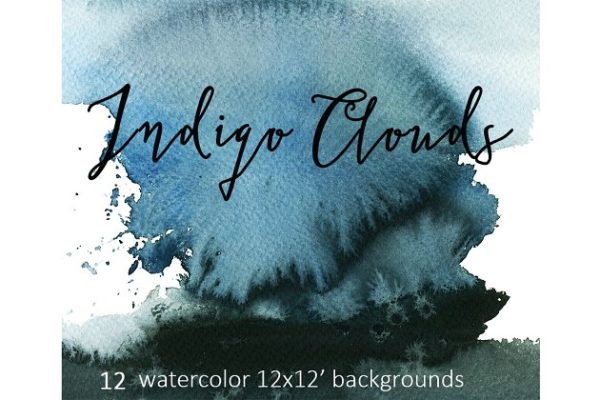 靛蓝水彩背景图片集 Indigo Watercolor Background Set