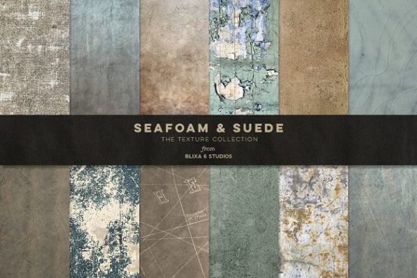 粗糙古老的海泡石绒面革纹理 Seafoam & Suede Textured Backgrounds