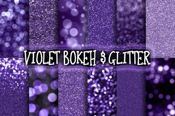 闪闪发光的紫罗兰色调散景纹理 Violet Bokeh & Glitter Backgrounds