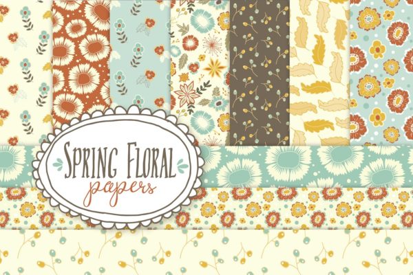 甜蜜的春季花绘纸张纹理 Spring Floral Pattern Papers +Vector
