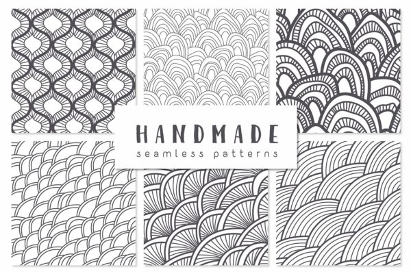 创意手绘鱼鳞线条底纹 Handmade Seamless Patterns
