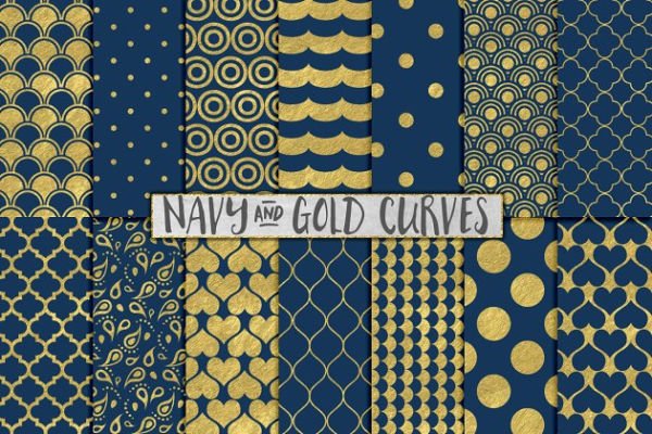 日式设计风格海军蓝金箔海洋主题背景图片纹理 Navy Blue and Gold Foil Backgrounds