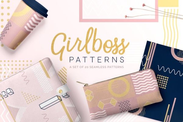 女性孟菲斯风格图形纹理背景图片 Girlboss Memphis Style Patterns