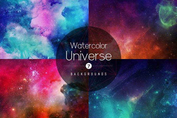 水彩宇宙星空手工制作背景图片套装 Watercolor Universe Backgrounds – 1