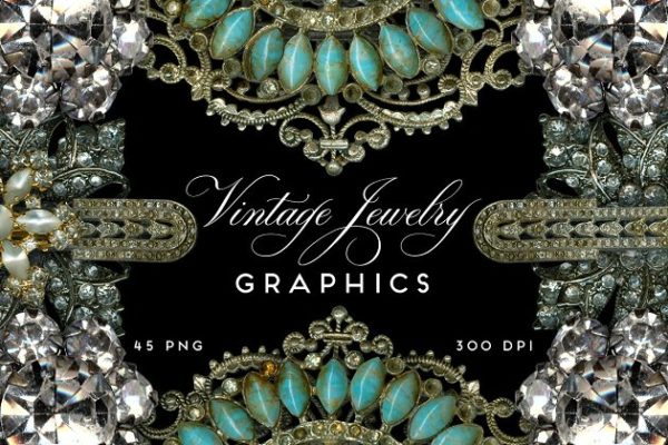古董珠宝莱茵石高清图案素材 Vintage Jewelry Rhinestone Graphics