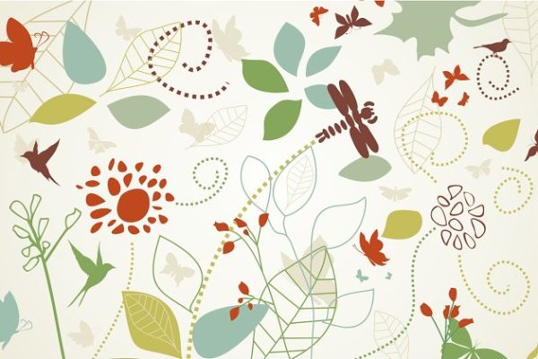 花开鸟飞蝶舞的插画背景图片  Flower a background