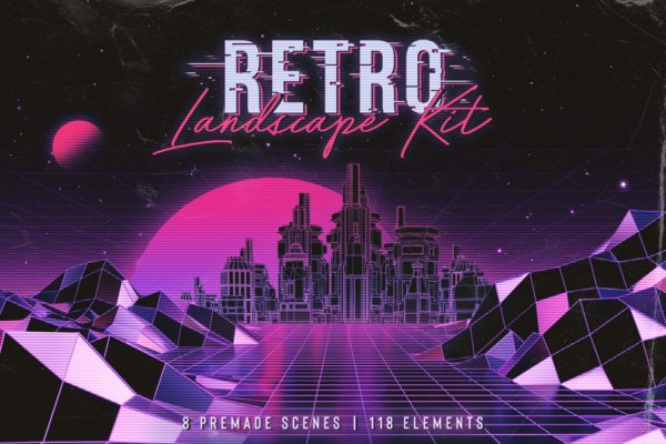 80年复古时代时尚元素背景图片设计套装 Retro Landscape Kit