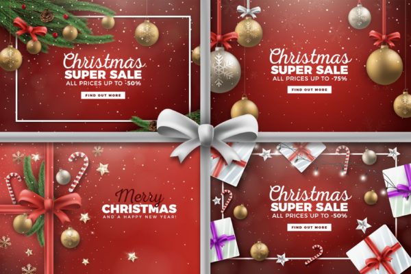 5种设计风格圣诞主题矢量背景图片素材 Merry Christmas Vector Backgrounds