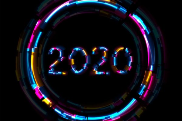 抽象霓虹灯发光字体2020新年主题背景图片素材 Abstract glowing neon 2020 New Year