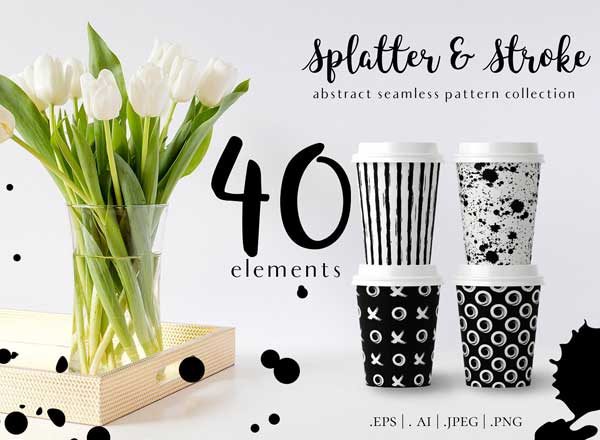 泼墨斑点&毛笔笔迹纹理素材精选 Paint Splatter & Stroke, 40 Patterns