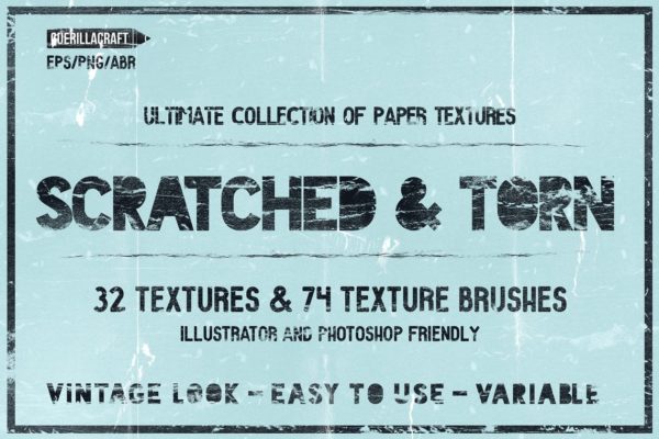 撕破做旧纸张纹理 Scratched & Torn paper textures