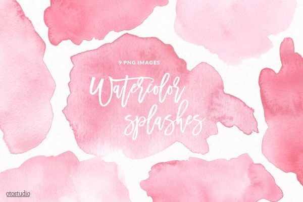 粉红水彩飞溅&纹理素材精选 Watercolor Splashes & Textures Pink