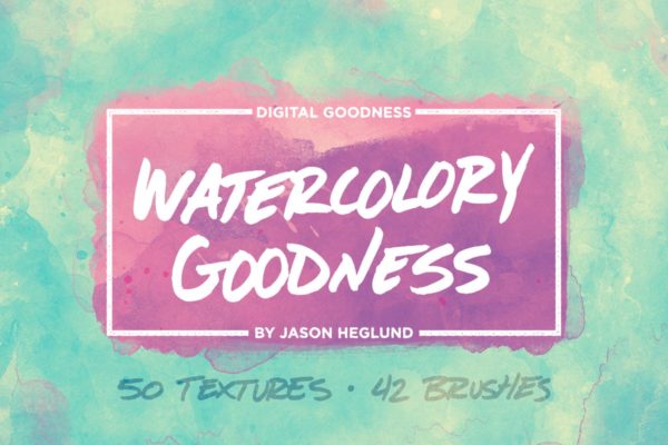 40+水彩图案印章纹理&PSD笔刷 The Watercolory Goodness Bundle