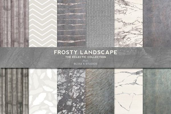 冷色调有机大理石图形纹理 Frosty Silver Foil & Watercolors