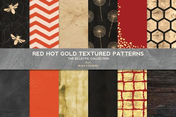 红色金箔中国风背景纹理 Red Hot Gold Textures & Patterns