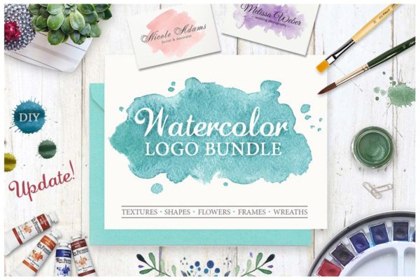 水彩插画/Logo设计素材包 Watercolor Logo Bundle. DIY