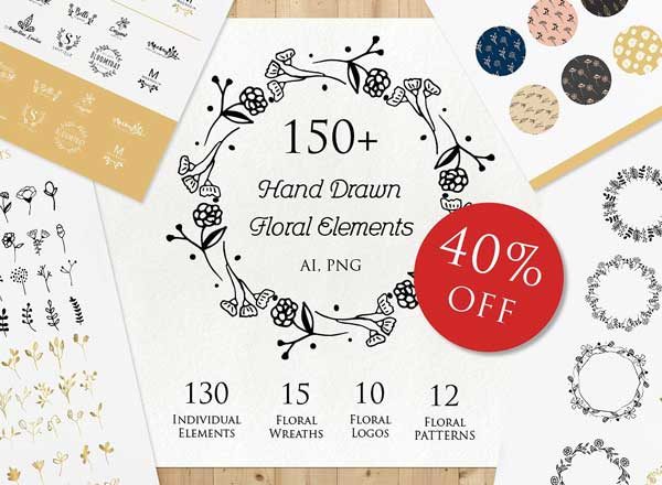 手绘花卉元素 Hand Drawn Floral Elements
