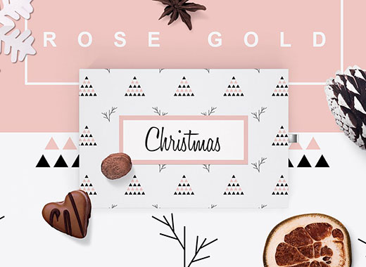 圣诞节玫瑰金无缝图案背景素材 rose gold Christmas [ai,eps,jpeg,png]