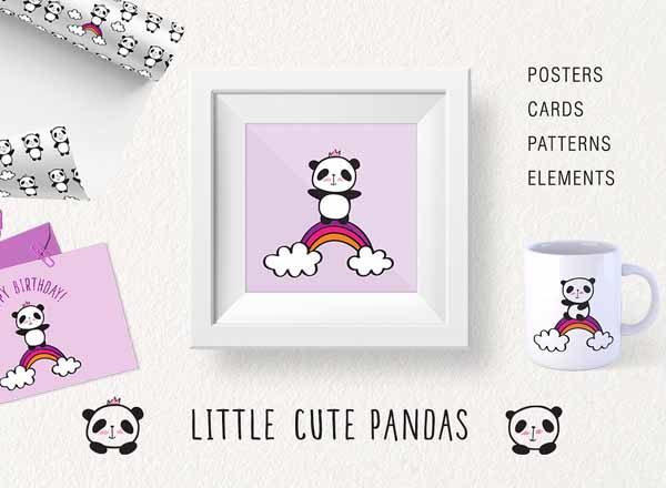 可爱的熊猫无缝背景纹理[png,eps]