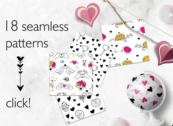 可爱有趣的情人节手绘无缝背景素材[ai,psd,eps,png,jpg]