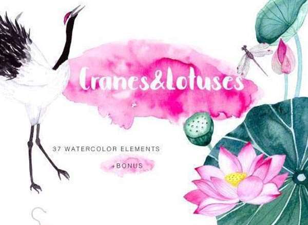 中国风水彩手绘元素无缝背景素材[psd,png]