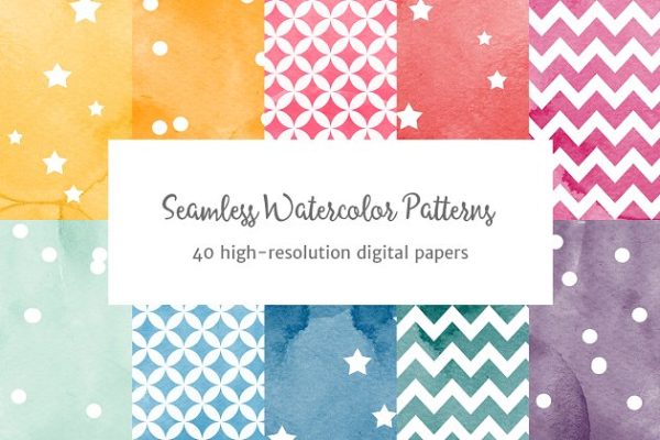 40种多彩无缝图案纹理素材精选 Seamless Watercolor Patterns