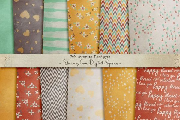 爱情主题包装纸图案纹理素材精选  Young Love Digital Papers