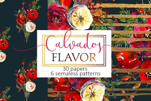 圣诞花饰纸张图案纹理素材精选素材 Christmas floral paper pattern pack