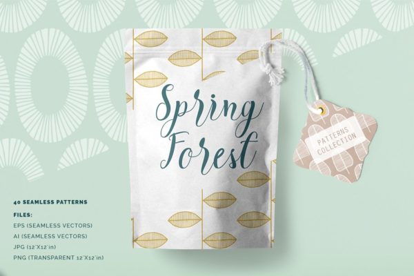 春天森林无缝图案纹理素材精选 Spring Forest Seamless Patterns