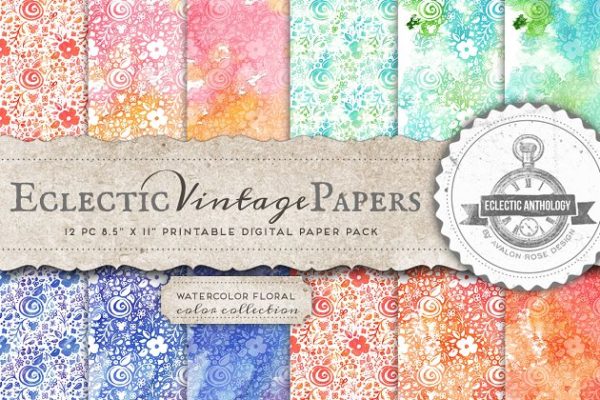 水彩花卉印刷纸纸张纹理 Watercolor Floral Printable Papers