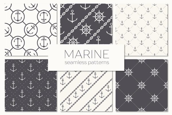 海洋元素无缝图案 Marine Seamless Patterns
