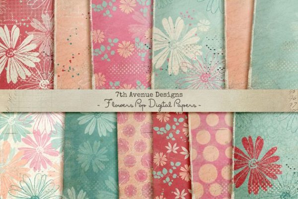 热门包装设计花卉纸张纹理 Flowers Pop Digital Papers