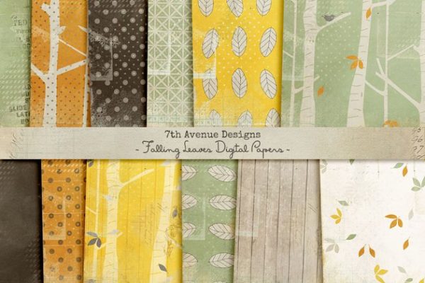 落叶图案纸张纹理 Falling Leaves Digital Papers