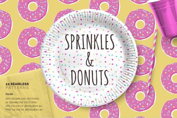多彩糖粒和甜甜圈图案纹理素材精选 Sprinkles & Donuts Patterns