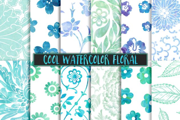 凉爽清爽的水彩花卉背景 Cool Watercolor Floral Backgrounds