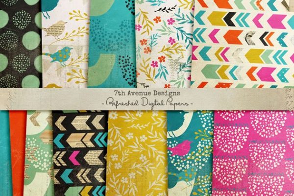 图形&花卉图案纹理素材精选纸张纹理 Refreshed Digital Papers