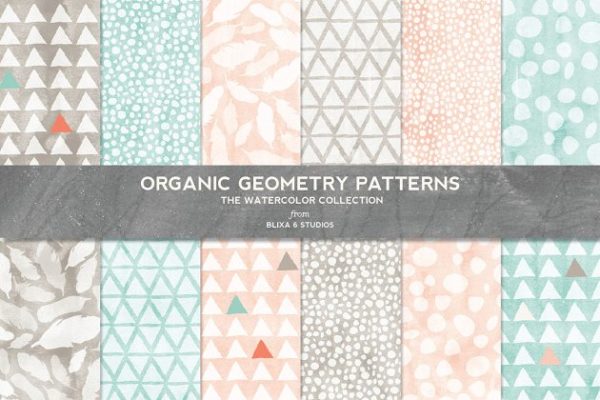 有机几何水彩图案纹理素材精选 Organic Geometry Watercolor Patterns