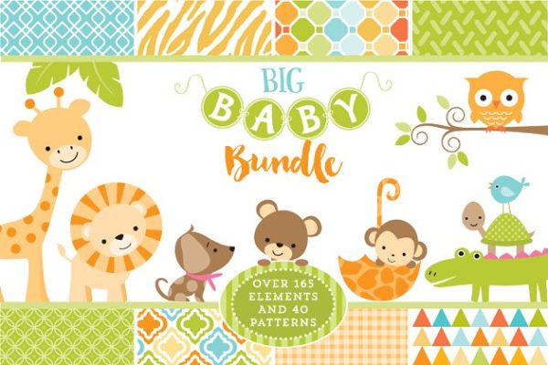 婴儿主题矢量插画&纹理 Baby Bundle of Graphics & Patterns