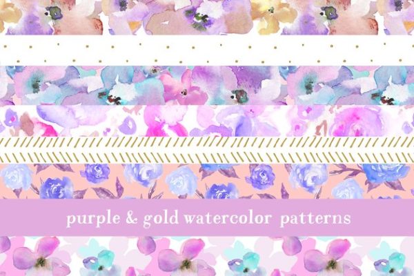 水彩花卉手绘图案纹理素材精选 Floral Watercolor Patterns