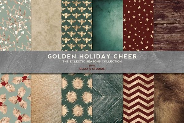 金色黄金假期主题图案纹理素材精选 Golden Holiday Season Patterns