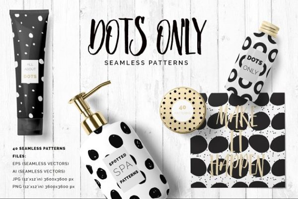 黑白圆点无缝纹理 Black & White Dots Seamless Patterns