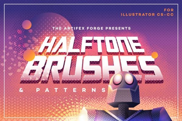 半色调AI笔刷&半色调图案纹理素材精选 Halftone Brushes + Bonus Patterns