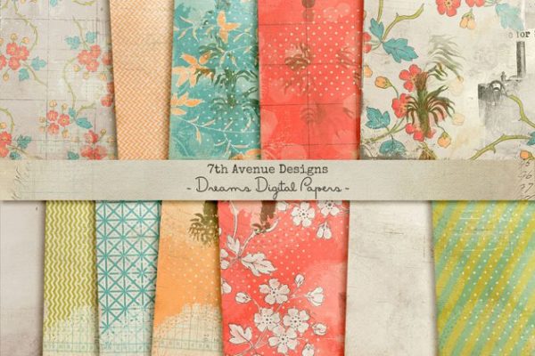 花卉规则图形礼品纸张纹理 Dreams Digital Papers