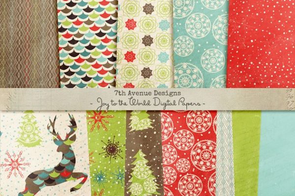 礼品包装纸张纹理 Joy to the World Digital Papers