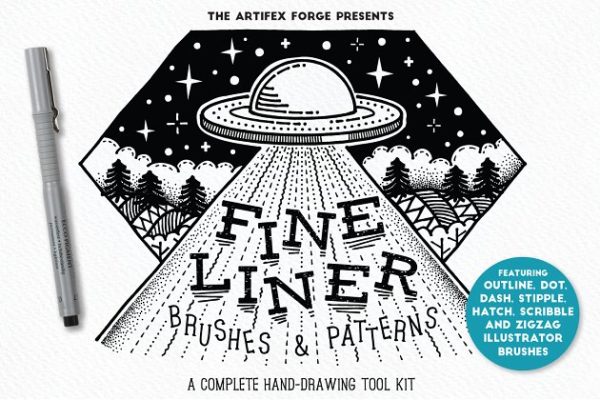 点与线的奥妙AI笔刷&纹理 Fine Liner Brushes & Patterns