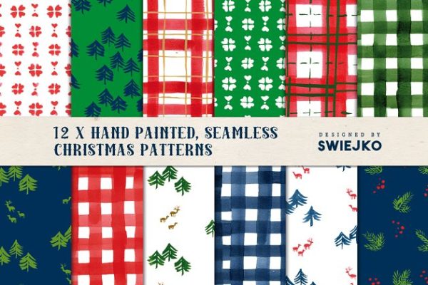 圣诞主题图案无缝纹理 Christmas seamless patterns